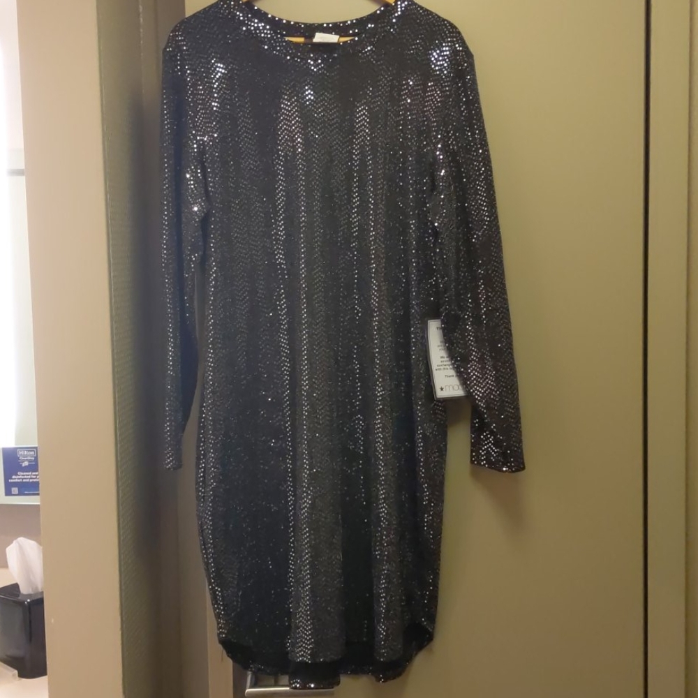 B Darlin Plus Size Sequin Dress in Black Gunmetal - Picture 7 of 9